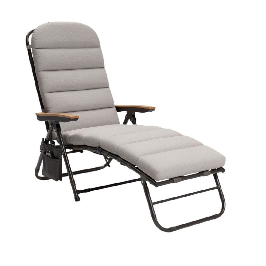 Adjustable Lounge Chair with Cushioned Support and Side Pocket
